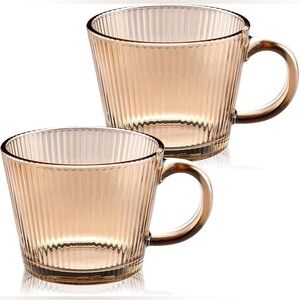 Ribbed Glass Mugs • Set of 2 •